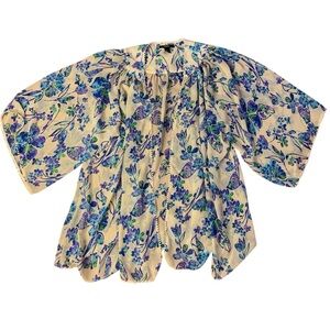 💜 Forever 21 Floral Open Front Kimono Cardigan Pom Pom Trim Medium